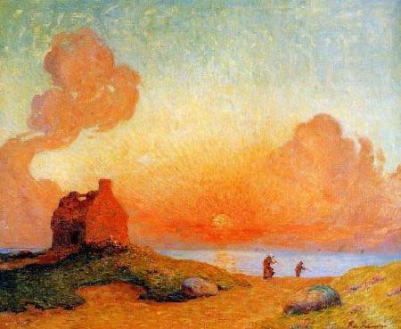 unknow artist Sunset by the Sea, Brittany France oil painting art